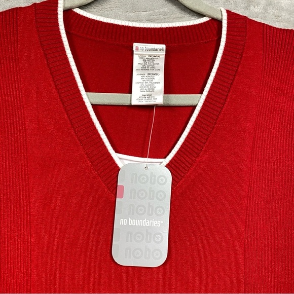 New Old Stock Vtg No Boundaries Knit Sweater Vest V Neck Shirt Preppy Y2K Red - Picture 5 of 6